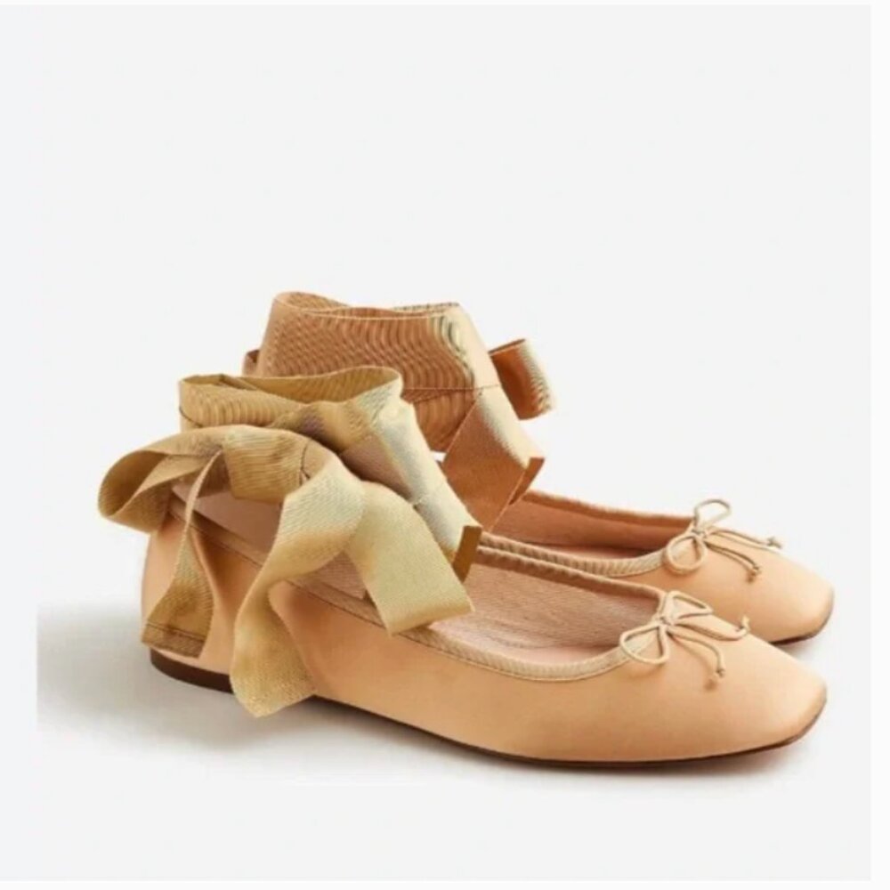 J. Crew  Jcrew Quinn Pointe Shoes lace-up ballet flats in satin 6
